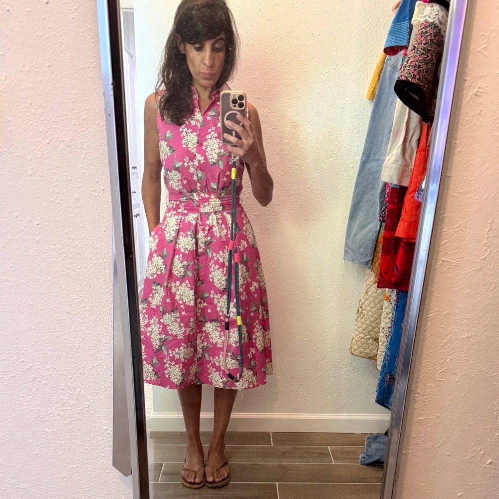 Antonio Melani Pink Floral Cotton Sleeveless Belted Midi Shirt Dress Womens 2